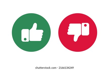 Green Like And Red Dislike Vector Icon Illustration Isolated On White. Thumbs Up And Thumbs Down. Soft Color Circle. Trendy Flat Picture For: Site, Web, Social, Questionnaire, Design. EPS 10