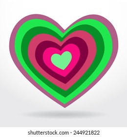  Green, lilac heart on white background Valentines day, wedding card. vector