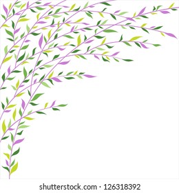 Green and lilac leaves border. Abstract floral pattern