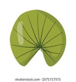 Green lily pad illustration with smooth curves and detailed veins. Perfect for aquatic-themed designs, botanical projects, and nature-inspired decorations