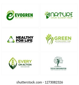 green lime black circle triangle leaf tree people hand initial e badge modern logo design vector suitable for healthy medical resort spa organic beauty 