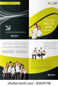 Green lime and black template for advertising brochure with a  group of people