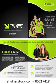 Green lime and black template for advertising brochure with business people