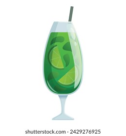 Green lime cocktail icon cartoon vector. Summer party restaurant. Gin ice tavern