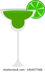 Green lime cocktail. illustration, vector on white background.
