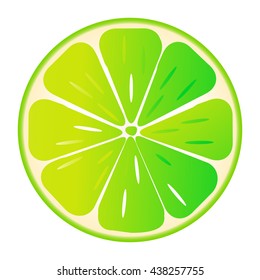 green  lime  in a cut on  on a white background