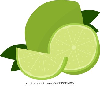 Green Lime Fruits with Cut Half Sliced Illustration