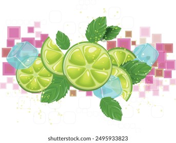 Green lime with ice cube mint vector