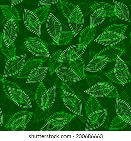 green and lime   leaves on a green background vector seamless abstract hand-drawn pattern