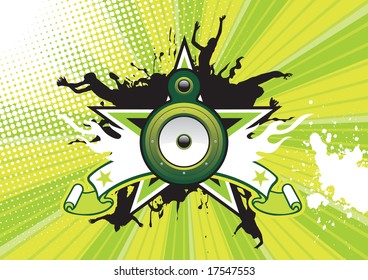 Green Lime Retro Poster with Star and Loudspeaker