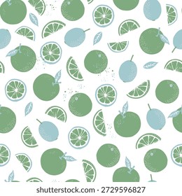 Padrão sem emenda de cal verde. Padrão com Frutas de Limão. Design de impressão na moda para papel de embrulho, têxtil, embalagem, tecido, decoração doméstica, superfície. Vetor. Não IA