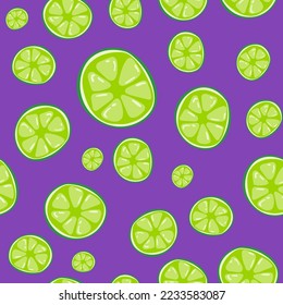 Green lime seamless pattern on purple background