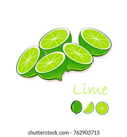 Green lime, slices on white background, hand drawing painting. Healthy eating, fruit, organic, for packaging design, for product packaging, for product label, for menu, design elements, clipart, stock