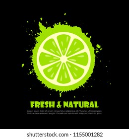 Green lime splashing vector poster illustration isolated on black background