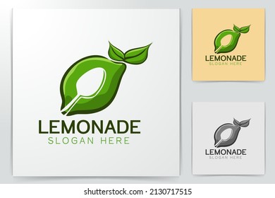 Green Lime and spoon, food healthy Logo Designs Inspiration Isolated on White Background