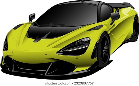 green lime yellow coupe supercar performance style sports car front side wheels view vector illustration