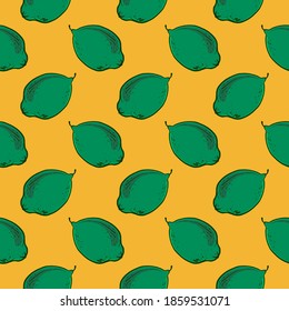 Limpieza verde, patrón sin costuras sobre fondo amarillo mostaza.