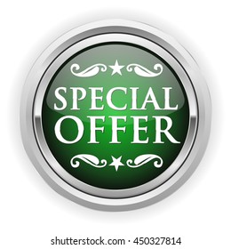 Green limited edition button, badge with silver border on white background