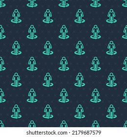 Green line 3d modeling icon isolated seamless pattern on blue background. Augmented reality or virtual reality.  Vector