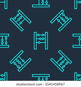 Green line Abacus icon isolated seamless pattern on blue background. Traditional counting frame. Education sign. Mathematics school.  Vector