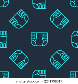 Green line Adult diaper icon isolated seamless pattern on blue background.  Vector