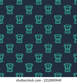Green line African darbuka drum icon isolated seamless pattern on blue background. Musical instrument.  Vector