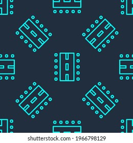 Green line Airport runway for taking off and landing aircrafts icon isolated seamless pattern on blue background.  Vector
