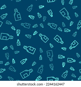 Green line Alcohol drink Rum bottle icon isolated seamless pattern on blue background.  Vector