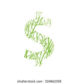 Green line alphabet letter dollar sign, isolated on white background