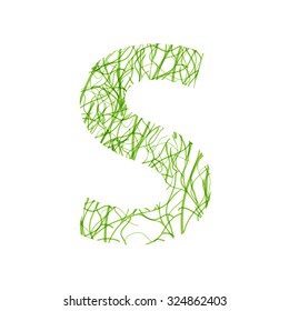 Green line alphabet letter S, isolated on white background