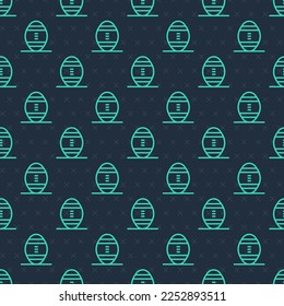 Green line American Football ball icon isolated seamless pattern on blue background. Rugby ball icon. Team sport game symbol.  Vector