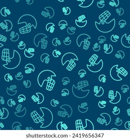 Green line American football helmet icon isolated seamless pattern on blue background.  Vector Illustration