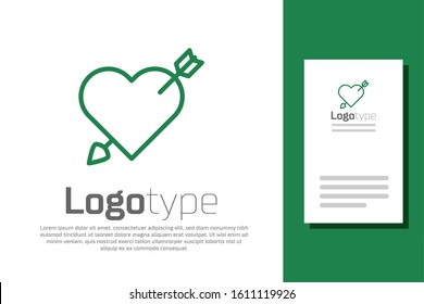 Green line Amour symbol with heart and arrow icon isolated on white background. Love sign. Valentines symbol. Logo design template element. Vector Illustration