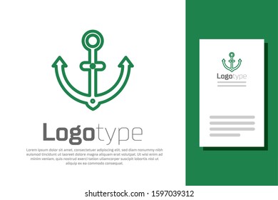 Green line Anchor icon isolated on white background. Logo design template element. Vector Illustration