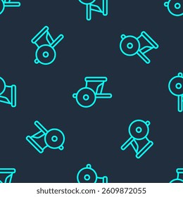 Green line Ancient Greece chariot icon isolated seamless pattern on blue background.  Vector