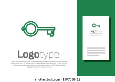 Green line Ancient key for game icon isolated on white background. Logo design template element. Vector Illustration