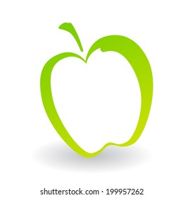 Green line art apple shape isolated on white background