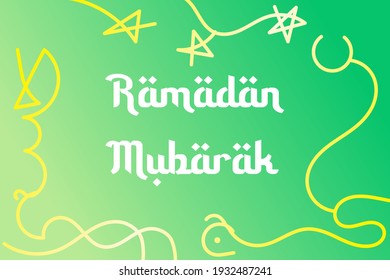 Green line art background with ramadan mubarak text