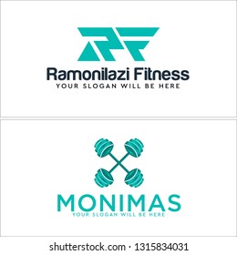 Green line art barbell initial text logo combination mark logo design concept suitable for sport fitness business retail