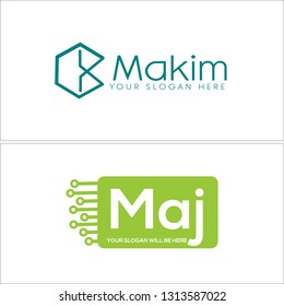 Green line art combination mark logo design concept suitable for technology industrial business application finance