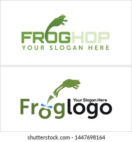 Green line art illustration frog jump logo design suitable for animal zoo business consulting technology