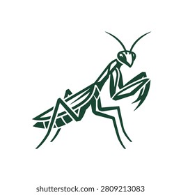 A green line art illustration of mantis