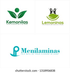Green line art leaf round people combination mark logo design concept suitable for nature organic food resort spa