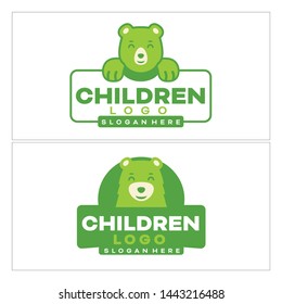 Green line art logo design illustration bear suitable for gift doll store children school caregiver education parents