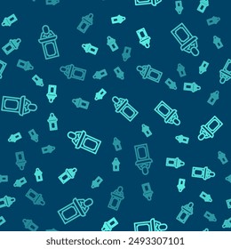 Green line Auction auctioneer sells icon isolated seamless pattern on blue background. Auction business, bid and sale.  Vector