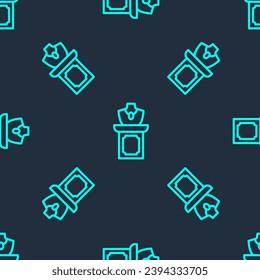 Green line Auction jewelry sale icon isolated seamless pattern on blue background. Auction bidding. Sale and buyers.  Vector