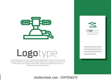 Green line Automatic irrigation sprinklers icon isolated on white background. Watering equipment. Garden element. Spray gun icon. Logo design template element. Vector Illustration