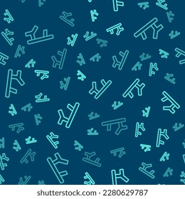 Green line Baby shoes icon isolated seamless pattern on blue background. Sandal sign.  Vector