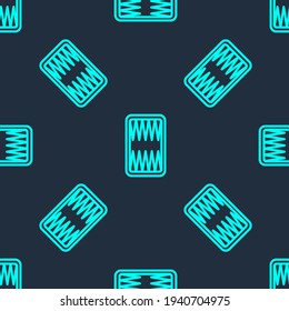 Green line Backgammon board icon isolated seamless pattern on blue background.  Vector