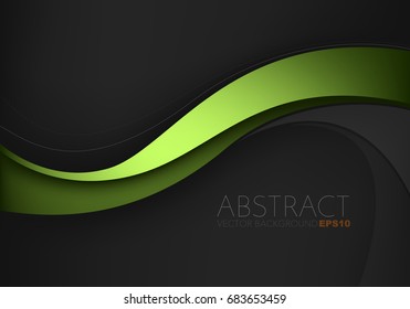 Green line background curve element vector with black space for text and message design , overlap layer